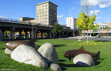 Picture of the Trout Sculpture in downtown Missoula, Montana. Image is from the Missoula Montana Picture Tour.