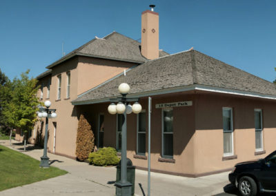 Panorama of the old Railroad Depot in Kalispell, Montana. Image is part of the Kalispell, Montana Picture Tour.