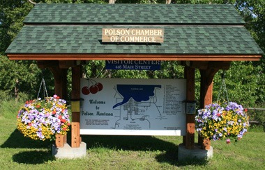 Picture of the Polson, Montana welcome sign on Highway 93. Image is part of the Polson Montana Picture Tour.