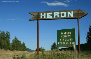 Picture of the Heron, Montana sign on Highway 200. Image is part of the Heron, Montana Picture Tour.