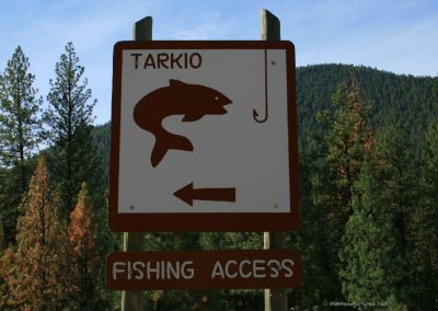 A close up picture of the Tarkio Fishing Access sign near Alberton, Montana. Image is part of the Alberton, Montana Picture Tour.