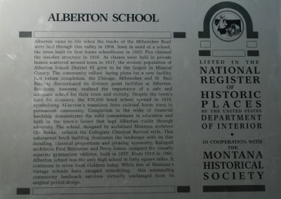 Picture of Montana Historical Society school sign in Alberton, Montana. Image is part of the Alberton, Montana Picture Tour.