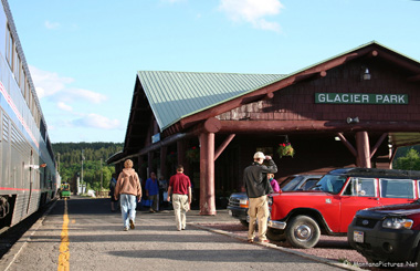 Picture of the East Glacier, Montana Rail Road depot near Glacier National Park. Image is part of the Glacier National Park Picture Tour.