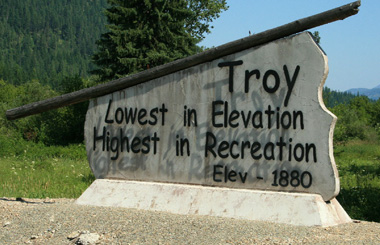 Picture of the Troy, Montana sign on Highway 56 in Northwest Montana. . Image is part of Troy Montana Picture Tour.