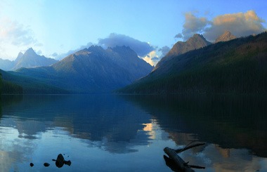 Sunset picture of Kintla lake in the northwest corner of Glacier National Park