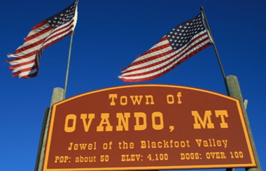 Picture of Ovando, Montana highway sign on Montana Highway 200.