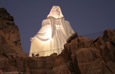 Evening Picture of the Our Lady of the Rockies statue in Butte, Montana. Image is from the Butte, Montana Picture Tour.