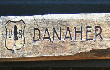 Picture of the Danaher Meadows Guard Cabin sign in the Bob Marshall Wilderness.