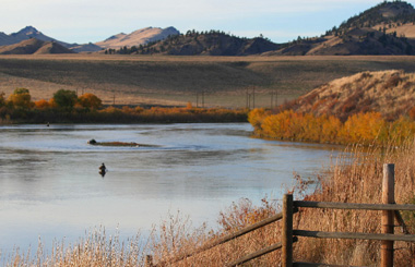 October picture of a Fishing Access on the Missouri River south of Cascade, Montana.