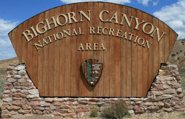 Panorama of the Bighorn Canyon Welcome Sign in SE, Montana. Image is from the Bighorn Canyon National Recreational Area Picture Tour.