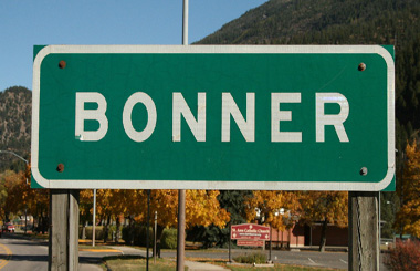 Picture of the Bonner, Montana sign on Highway 200. Image is from the Missoula Montana Picture Tour.