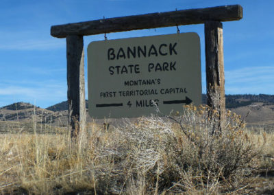 Panorama of Bannack State Park sign on Highway 278 near Bannack, Montana. The image is from the Bannack, Montana Picture Tour.