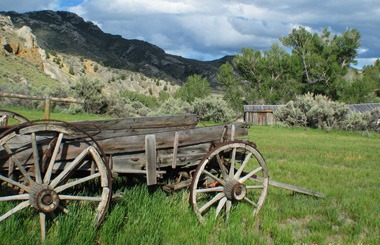 June picture of an antique wagon in Bannack, Montana. The image is from the Bannack, Montana Picture Tour.