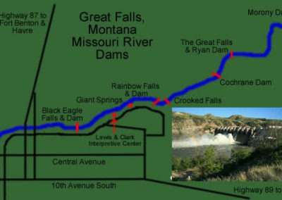 Picture of the waterfalls and hydro electric dams on the Missouri River in Great Falls, Montana.