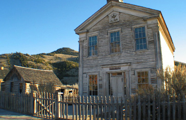 Sunset picture of the Masonic Lodge in Bannack, Montana. The image is from the Bannack, Montana Picture Tour.