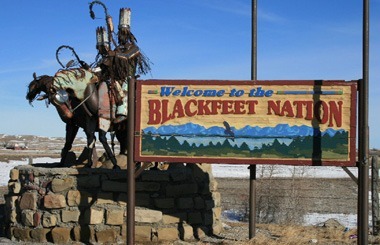 December picture of the Blackfoot Nation Sign west of Heart Butte, Montana. Image is from the Heart Butte, Montana Picture Tour.