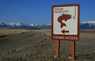 December picture of the Bynum Reservoir Sign west of Bynum, Montana. Image is from the Bynum, Montana Picture Tour.
