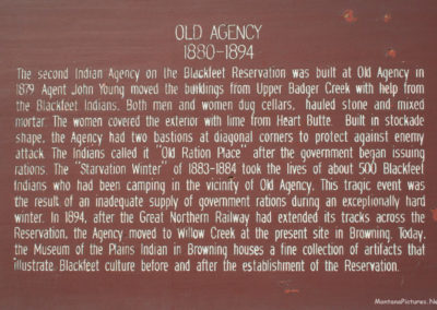 Picture of the Old Agency Historical Sign on Highway 89 near Heart Butte Montana. Image is from the Heart Butte, Montana Picture Tour.