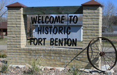 July picture of the Fort Benton, Montana Welcome Sign. Image is from the Fort Benton, Montana Picture Tour.