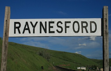 June picture of the Raynesford Rail Road sign in Raynesford, Montana. Image is from the Raynesford, Montana Picture Tour.