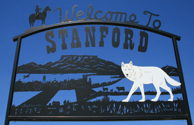 June picture of the Stanford Welcome Sign on Highway 200. Image is from the Stanford, Montana Picture Tour.