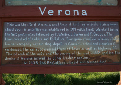 June picture of the Verona, Montana History Sign just southwest of Big Sandy, Montana on Highway 87. Image is from the Big Sandy, Montana Picture Tour.