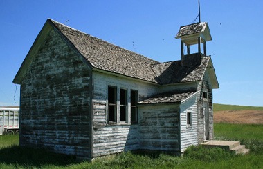 June picture of an abandoned one room schoolhouse near Richey, Montana. Image is from the Richey, Montana Picture Tour.