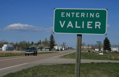May picture of the Valier Montana Highway sign on Highway 44. Image is from the Valier, Montana Picture Tour.