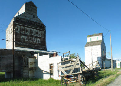June panorama of the two old Grain Elevators near Reed Point, Montana. Image is from the Reed Point, Montana Picture Tour.