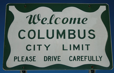 September picture of the Columbus, Montana Welcome Sign on The Interstate 90 Frontage Road in Columbus, Montana. Image is from the Columbus, Montana Picture Tour.