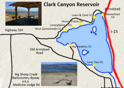 Map of the Clark Canyon Reservoir Campgrounds. Image is from the Clark Canyon Reservoir Picture Tour.