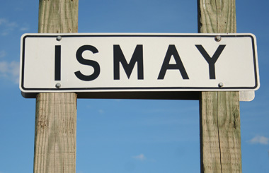 June picture of Ismay, Montana Rail Road Sign in eastern Montana. Image is from the Ismay, Montana Picture Tour.