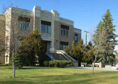 April picture of the Bighorn County Courthouse in Hardin, Montana. Image is from the Visit Hardin, Montana Picture Tour.