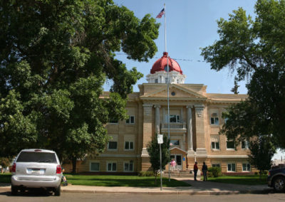 August 2006 panorama of the Richland County Courthouse in Sidney, Montana. Image is from the Sidney, Montana Picture Tour.