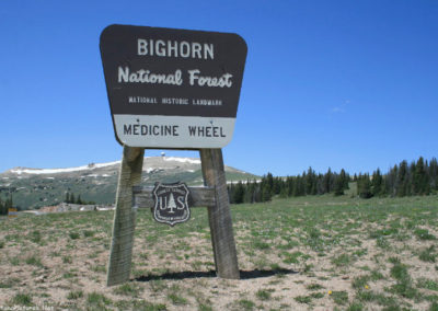 June picture of the Medicine Wheel Forest Service sign in Wyoming’s Bighorn Mountains east of Lovell. Image is from the Medicine Wheel Wyoming Picture Tour on MontanaPictures.Net.