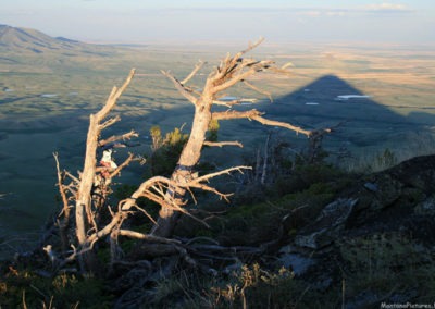 The sunset view the shadow of Gold Butte and prayer cloth (foreground). Image is from the Sweet Grass Hills Montana Picture Tour.