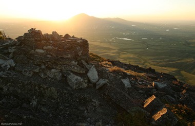 June sunset picture of one of the ancient the rock structures on the summit of Gold Butte (6512 feet) in the Sweet Grass Hills. Image is from the Sweet Grass Hills Montana Picture Tour.