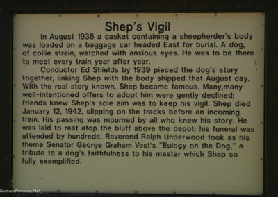 July picture of the Shep Memorial sign in Fort Benton Montana. Image is from the Fort Benton Montana Picture Tour.