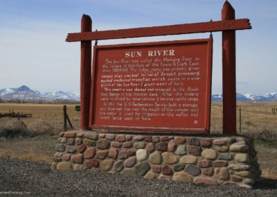 Picture of the Sun River Historical Sign on Highway 89 near Augusta Montana. Image is from the Heart Butte, Montana Picture Tour.