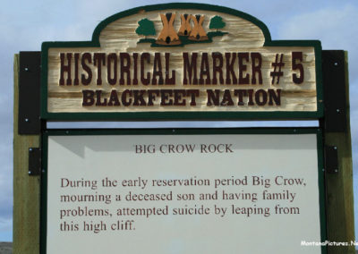 March picture of the Big Crow Rock Historical Sign near Heart Butte Montana. Image is from the Heart Butte, Montana Picture Tour.