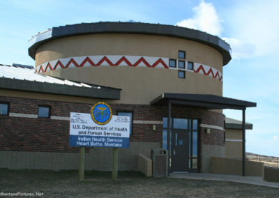 March picture of the Heart Butte Health Center Building in Heart Butte Montana. Image is from the Heart Butte, Montana Picture Tour.