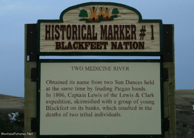 March picture of the Two Medicine Historical Sign near Heart Butte Montana. Image is from the Heart Butte, Montana Picture Tour.