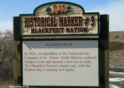 March picture of the Badger Creek Historical Sign near Heart Butte Montana. Image is from the Heart Butte, Montana Picture Tour.