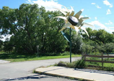 July picture of the fourteen-foot-tall metal sunflower in Harlowton, Montana. Image is from the Harlowton Montana Picture Tour.