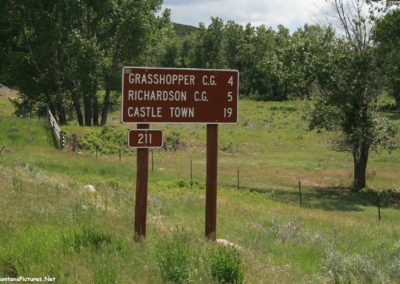 June picture of the Grasshopper Campground sign on Forest Service Road 211 in the Castle Mountains. Image is from the Castle Town Montana Picture Tour.