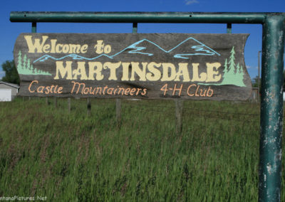 June picture of the Martinsdale, Montana Welcome sign in Highway 294. Image is from the Martinsdale and Lennep Town Montana Picture Tour.