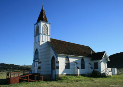 June picture of Trinity Lutheran Church in Lennep, Montana. Image is from the Martinsdale and Lennep Town Montana Picture Tour.