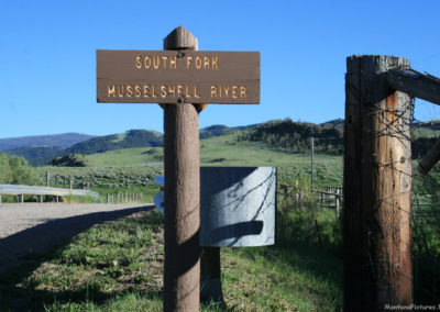 June picture of the South Fork of the Musselshell River sign in Lennep, Montana. Image is from the Martinsdale and Lennep Town Montana Picture Tour.