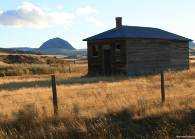 October picture of an old School house from the Simms Cascade Road. Image is from the Crown Butte Preserve & Simms Montana Picture Tour.