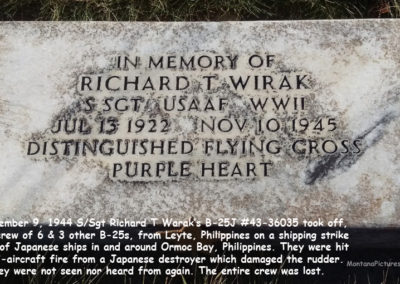 November picture of a WWII Distinguished Flying Cross headstone in the Whitehall Montana Cemetery. Image is from the Whitehall Montana Picture Tour.